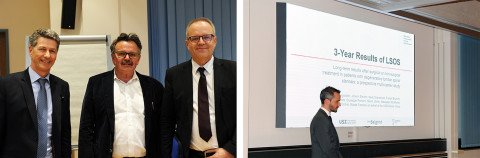PD Dr. med. François Porchet, Schulthess Klinik, Prof. Dr. med. Johann Steurer, Horten-Zentrum, und Prof. Dr. med. Jürg Hodler, Universitätsspital Zürich, bei der Präsentation der Resultate der gemeinsamen Studie zur Lumbalstenose