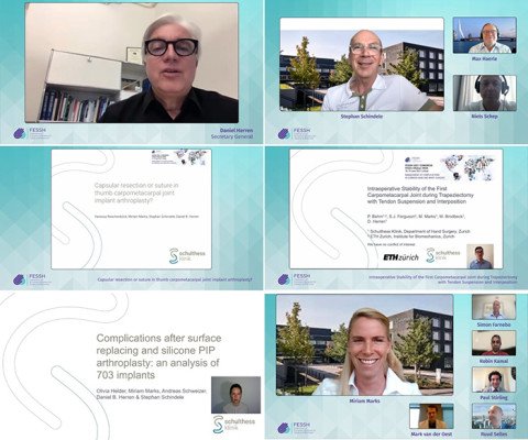 Printscreens aus dem FESSH Kongress 2021 mit Beteiligung Schulthess Klinik