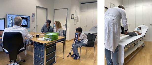 Kind mit Eltern und Chirurg im Sprechzimmer