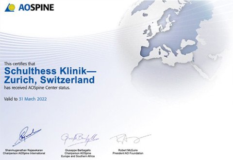 Zertifikat AO Spine Center Schulthess Klinik