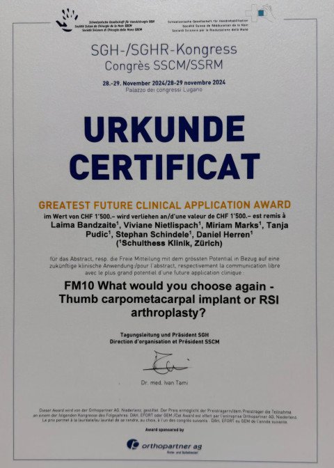 Zertifikat Schweizer Handkongress SGH/SGHR