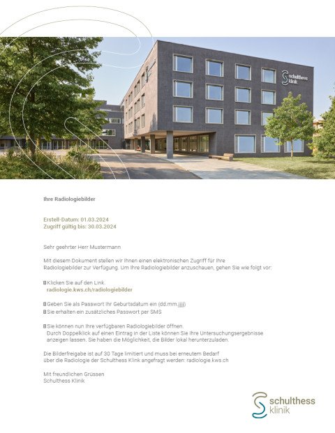 Abbildung eines Briefbogens zum Austausch von Röntgenbildern